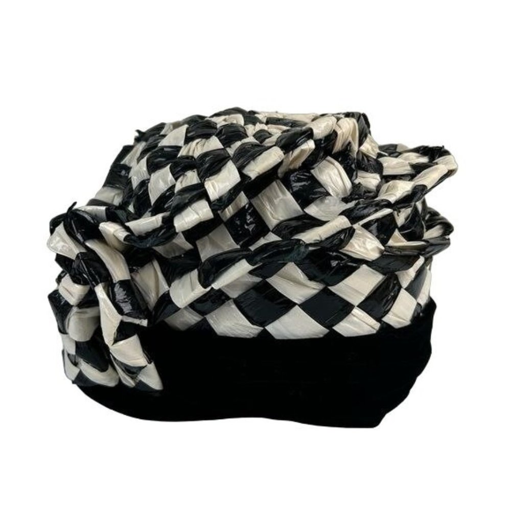 Vintage Original Shorlon Model Mod Weaved Lace Lined Hat Black & White